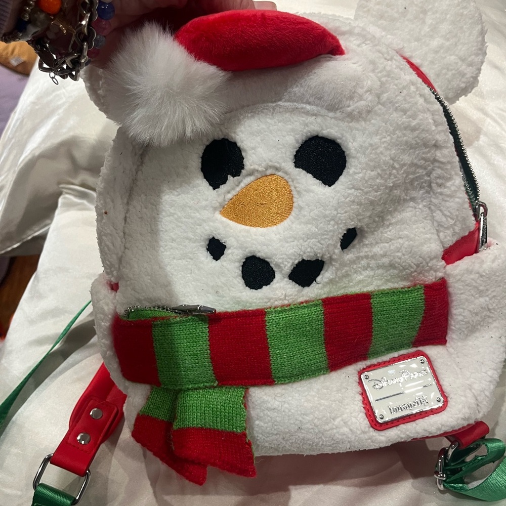 Loungefly Snowman Backpack - White, Red, Green